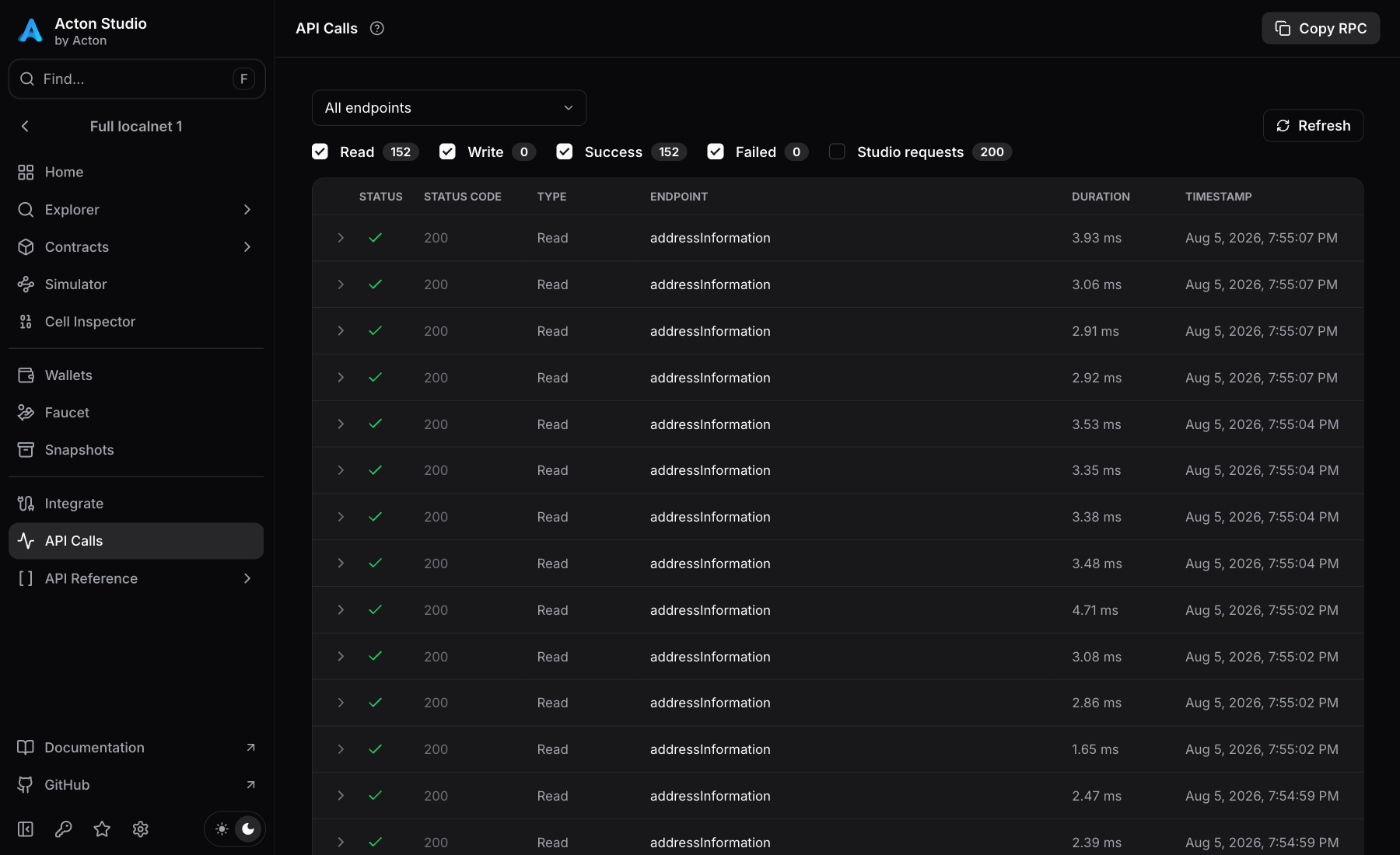 API calls with request filters and captured network traffic