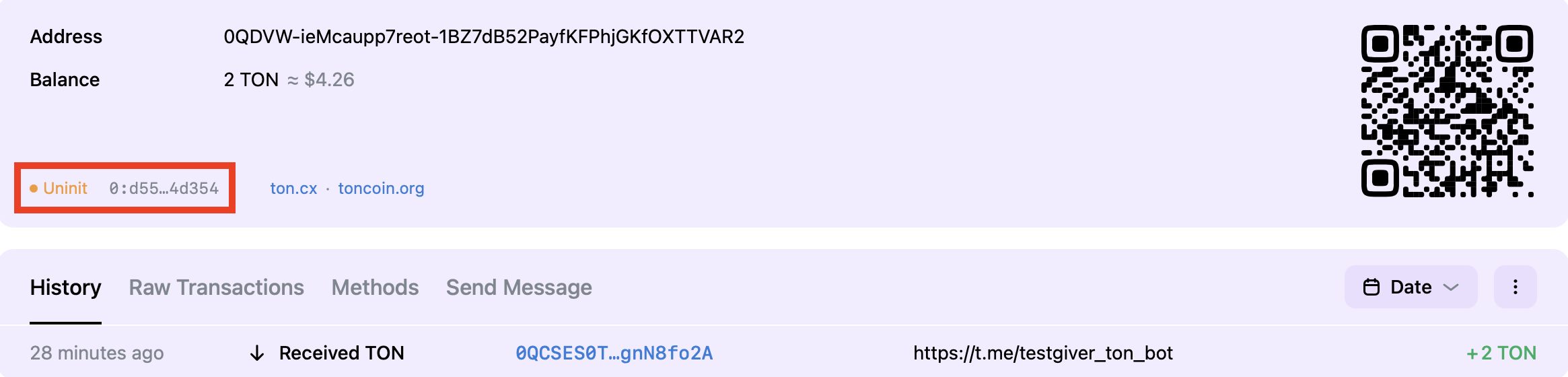 Wallet balance showing uninit state