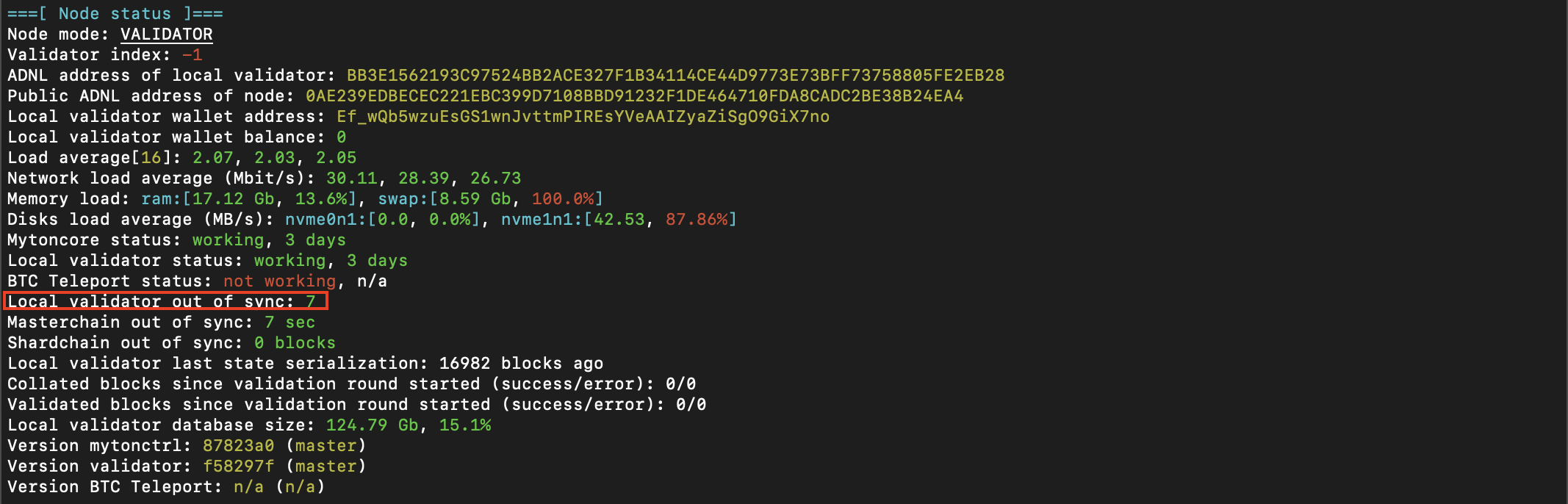 Verify node synchronization in status